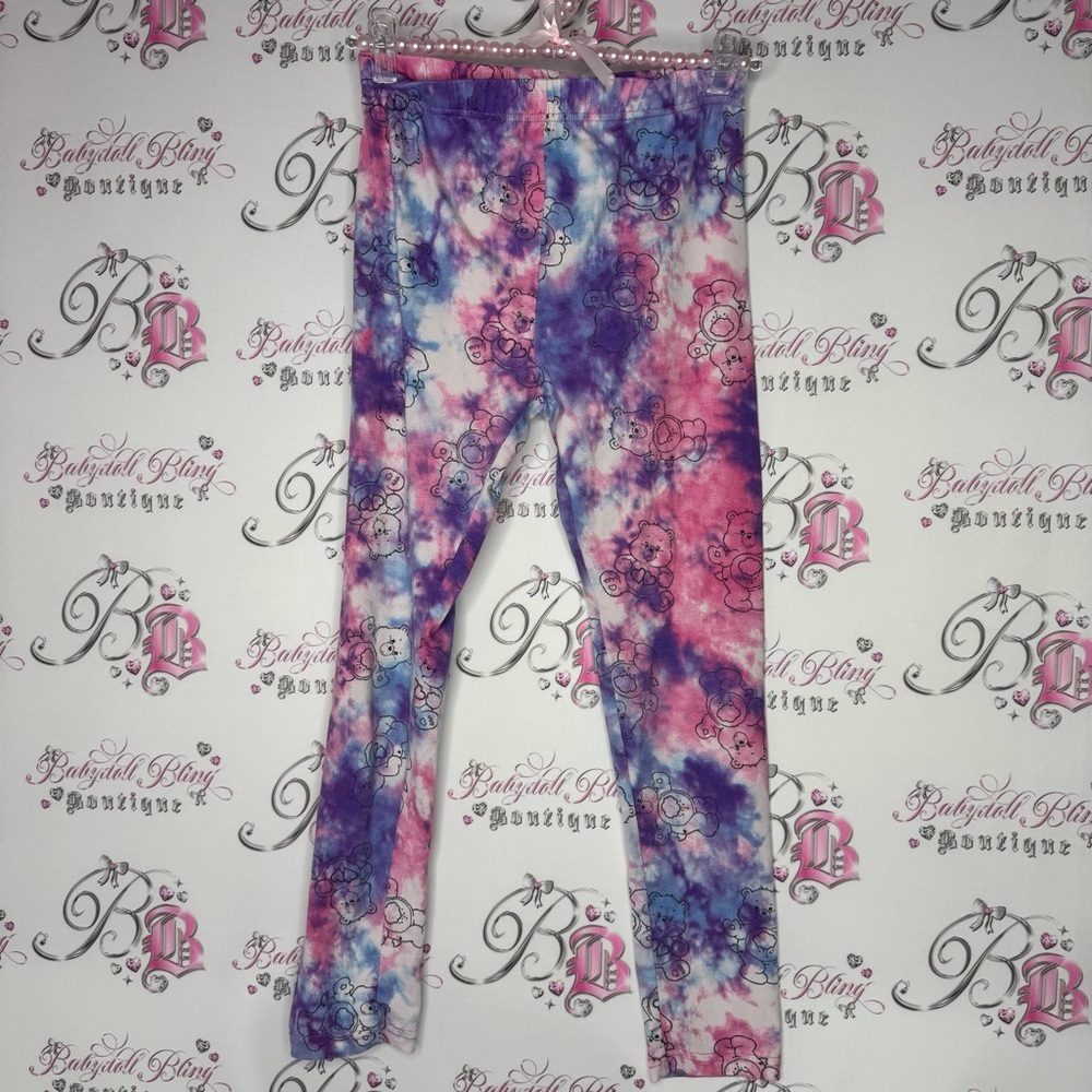 Carebears Tie-Dye Leggings pink purple blue white cotton candy bears